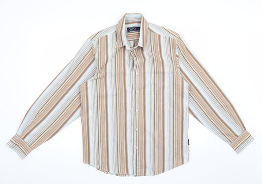 Easy Mens Brown Striped Button-Up Size S