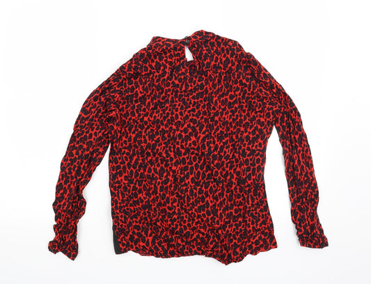 Preworn Womens Red Animal Print Basic Blouse Size 10
