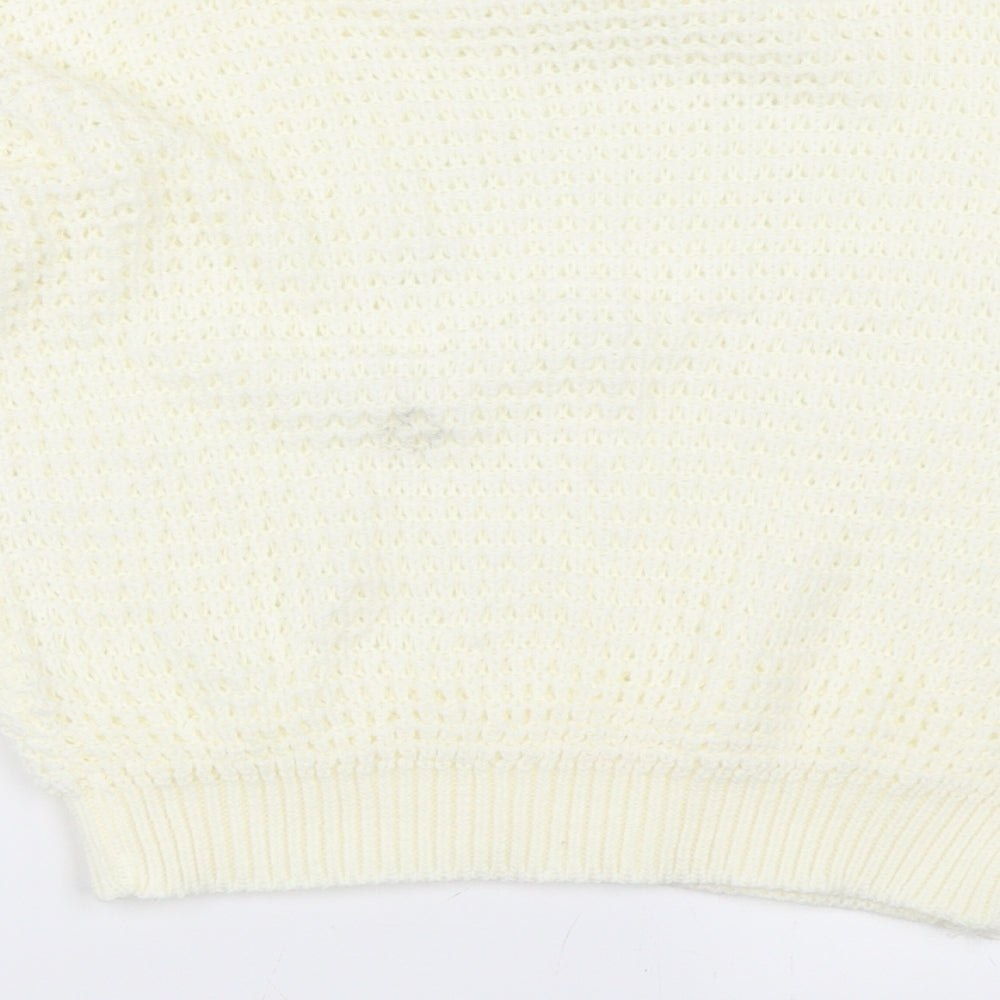 Brand and care label for PRETTYLITTLETHING women’s ivory jumper, size M