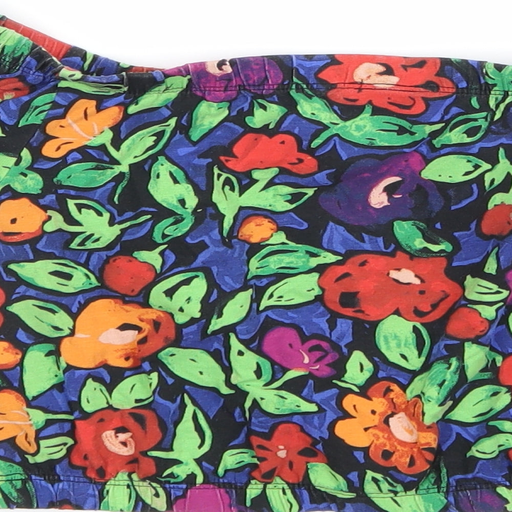 Brand and care label for Monki women’s multicoloured floral basic tank, size XS