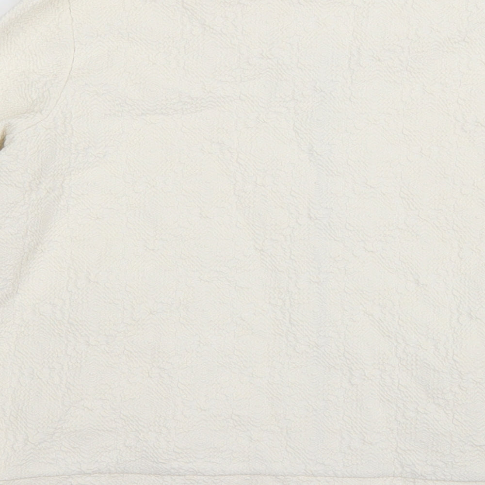 Brand and care label for River Island women’s white jacket coat, size UK 8
