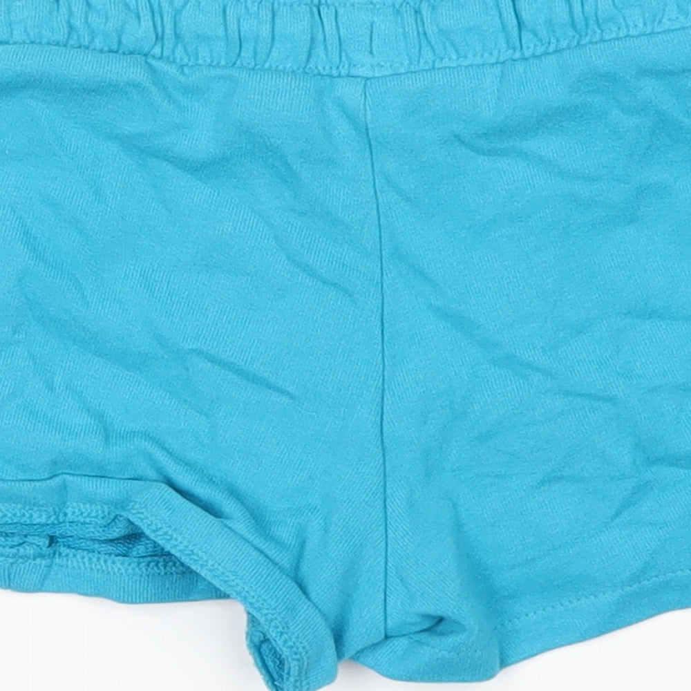 Brand and care label for Marks & Spencer boys’ blue sweat shorts, size 2-3, years