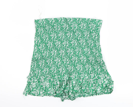 Additional front view of who i am women’s green floral mom shorts, size UK 12