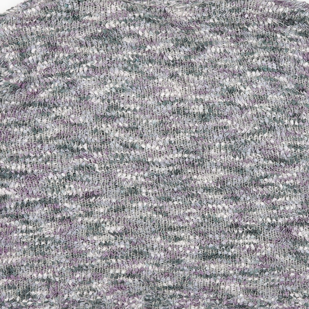 Brand and care label for Preworn women’s purple knit cardigan jumper, size M