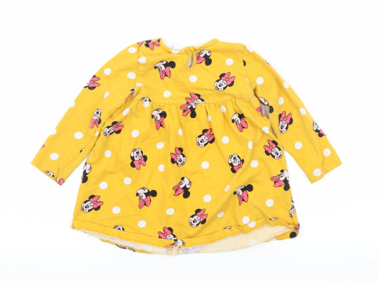Disney Girls Yellow Geometric Jersey Basic T-Shirt Size 9-12 Months - Minnie mouse