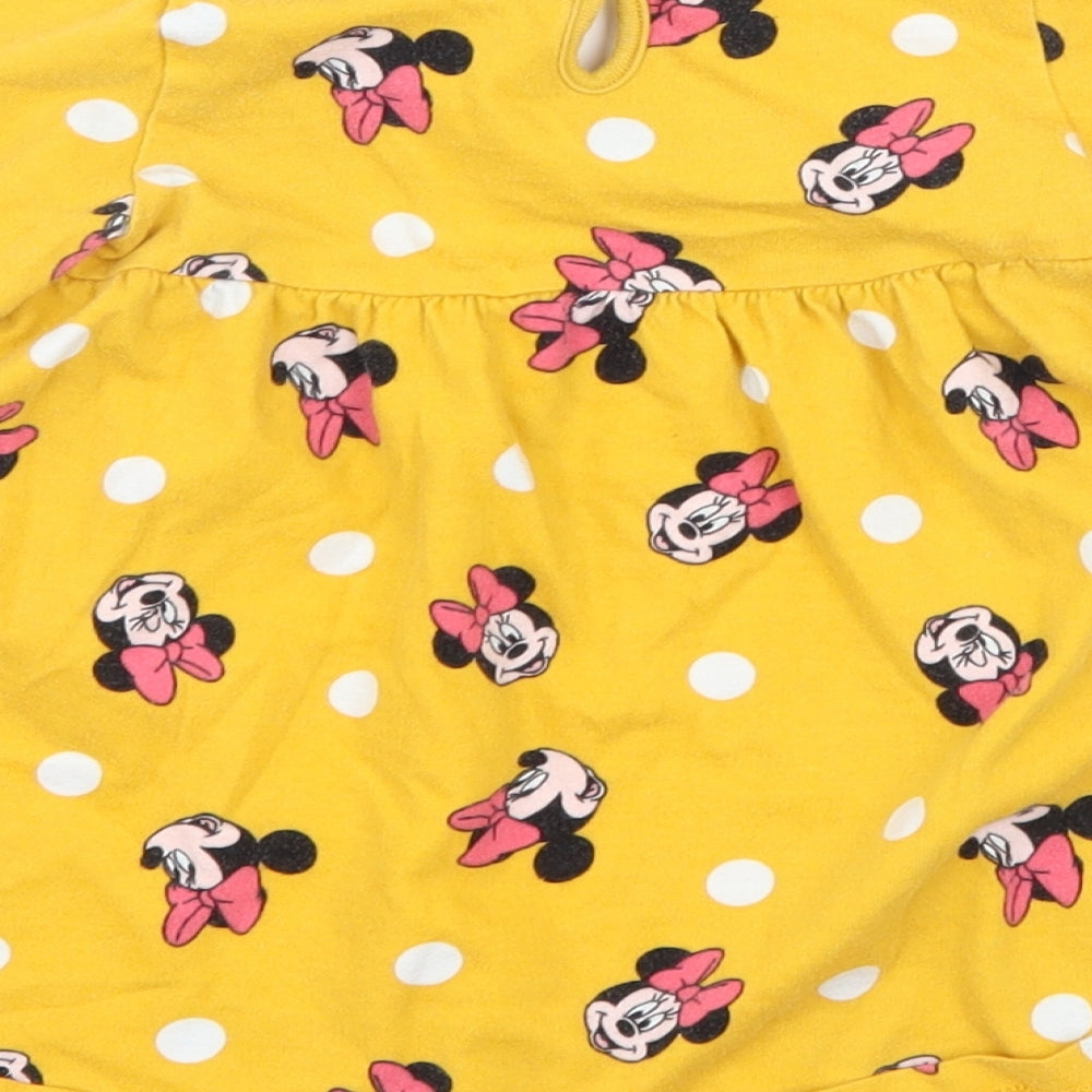 Disney Girls Yellow Geometric Jersey Basic T-Shirt Size 9-12 Months - Minnie mouse