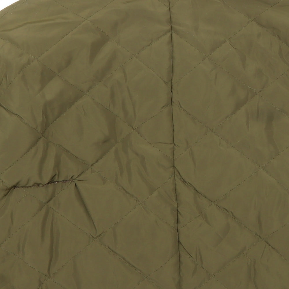 Brand and care label for H&M women’s green jacket coat, size UK 4