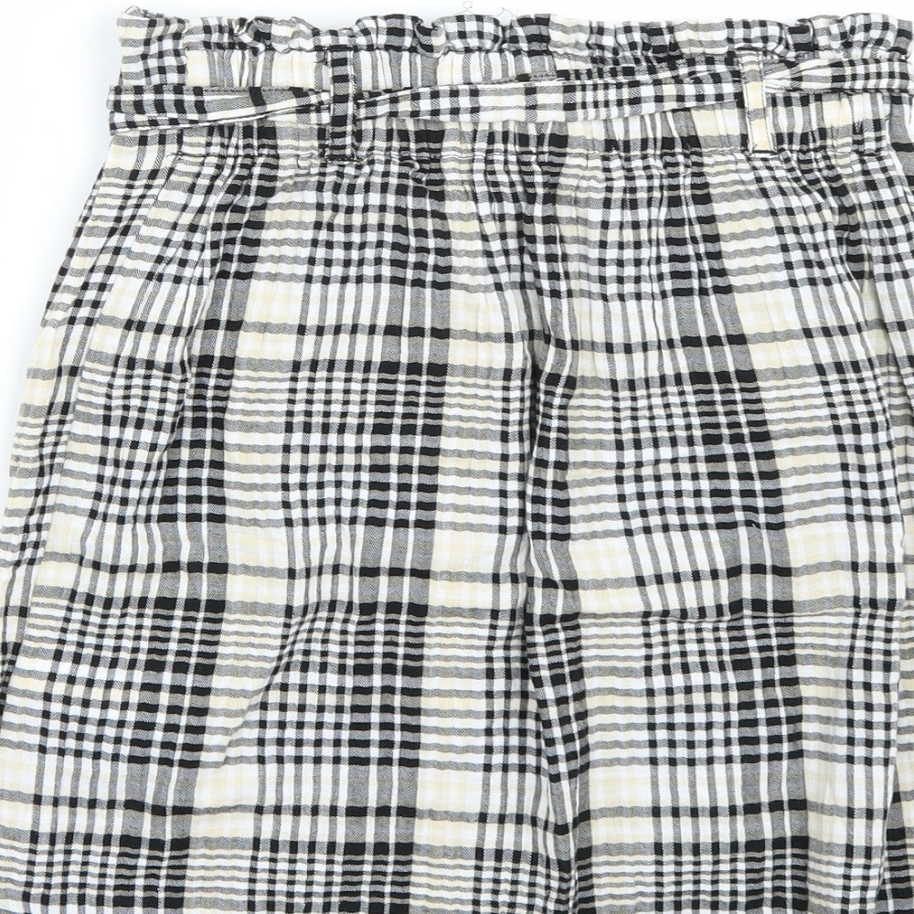 Brand and care label for New Look women’s white check a-line skirt, size UK 8