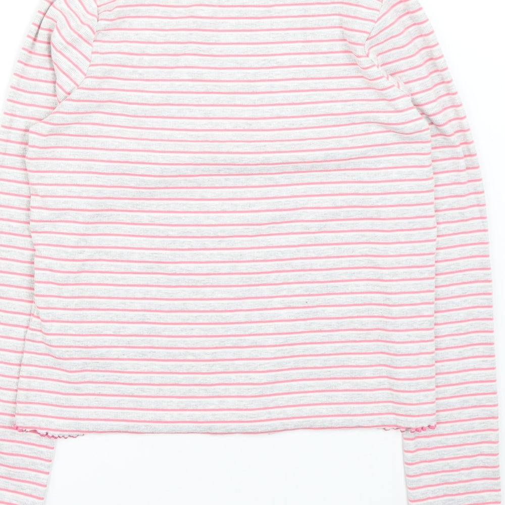 Marks and Spencer Girls Grey Striped Basic T-Shirt Size 12-13 Years