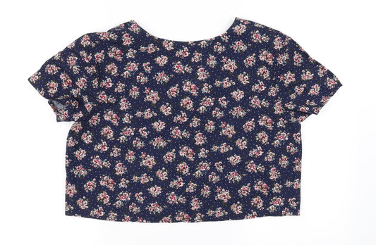 Nightingales Womens Blue Floral Basic Button-Up Size 16