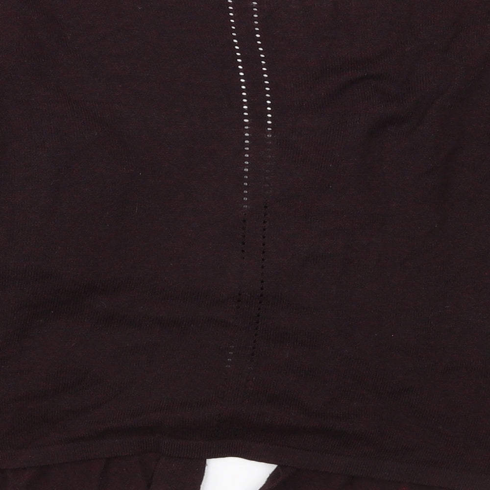 Brand and care label for Dorothy Perkins women’s purple knit cardigan jumper, size UK 8
