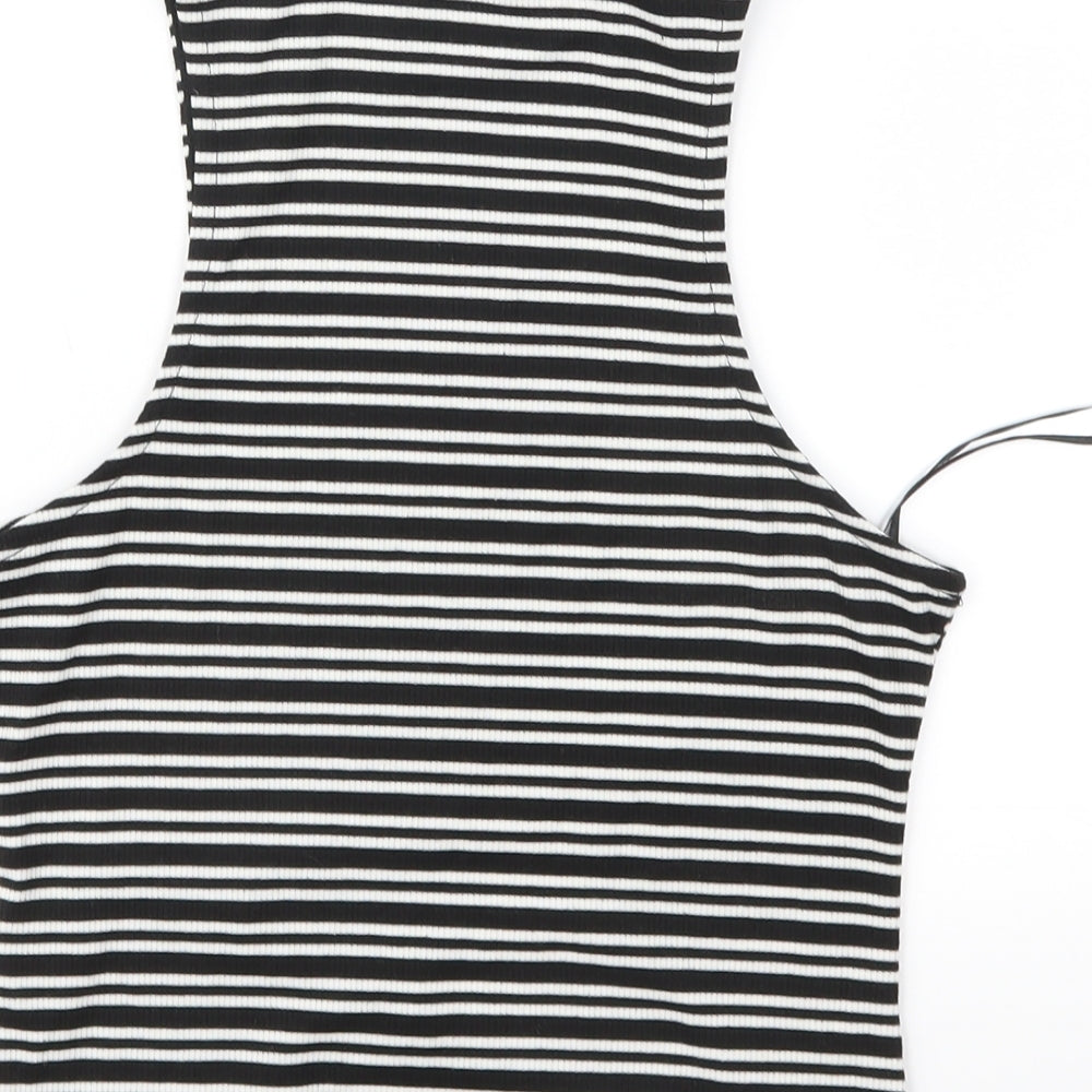 Vera & Lucy Womens Black Striped Jersey Basic T-Shirt Size M