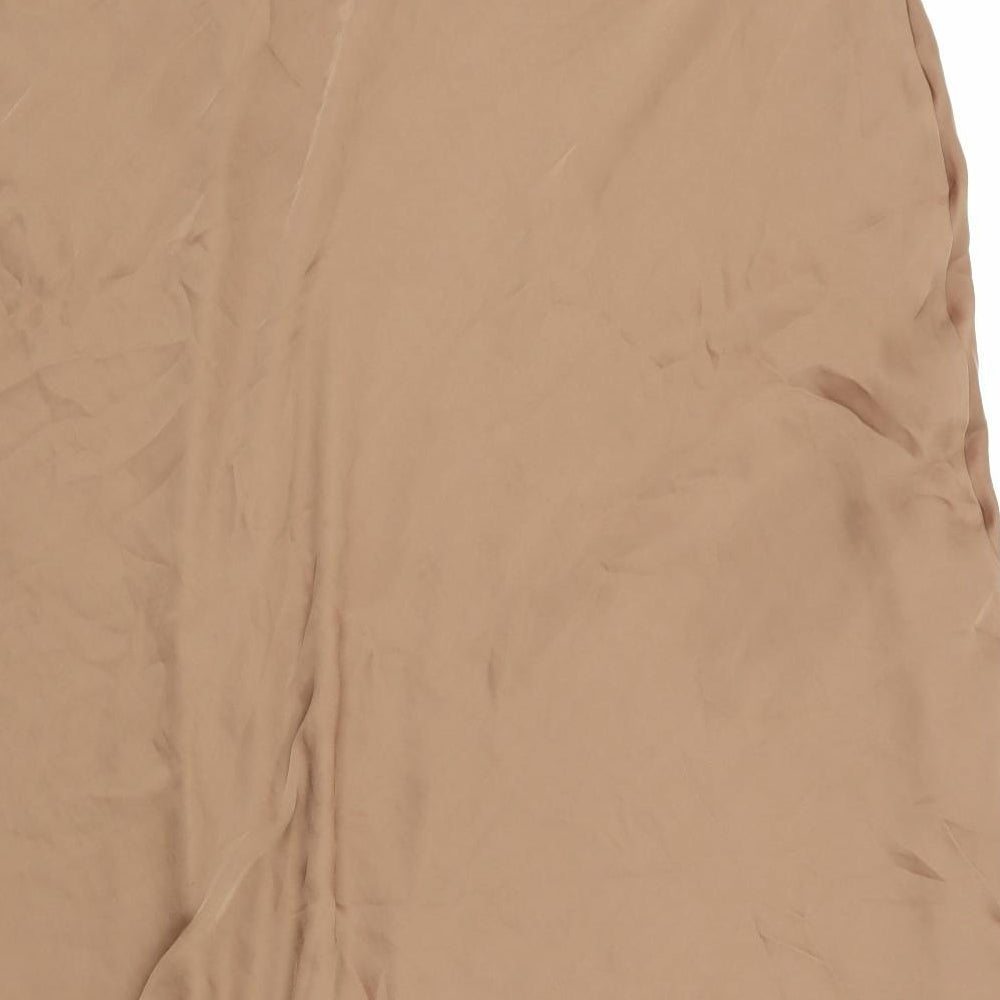 Brand and care label for Marks & Spencer women’s brown a-line skirt, size UK 24