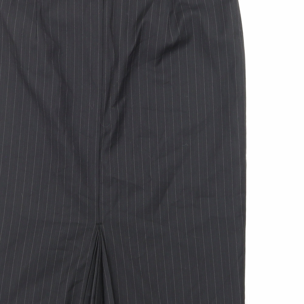 Brand and care label for ESPRIT women’s black striped a-line skirt, size UK 12