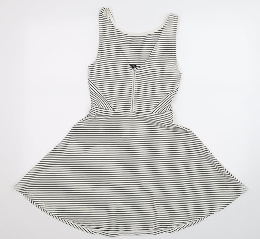 Divided Womens White Striped Fit & Flare Size 8
