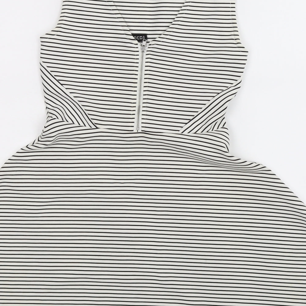 Brand and care label for Divided women’s white striped fit & flare, size UK 8
