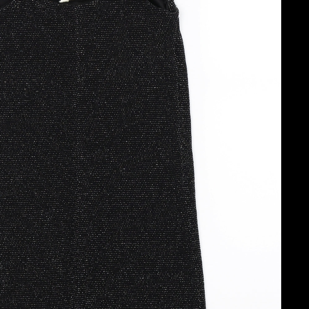 Brand and care label for Miss Selfridge women’s black mini, size UK 10