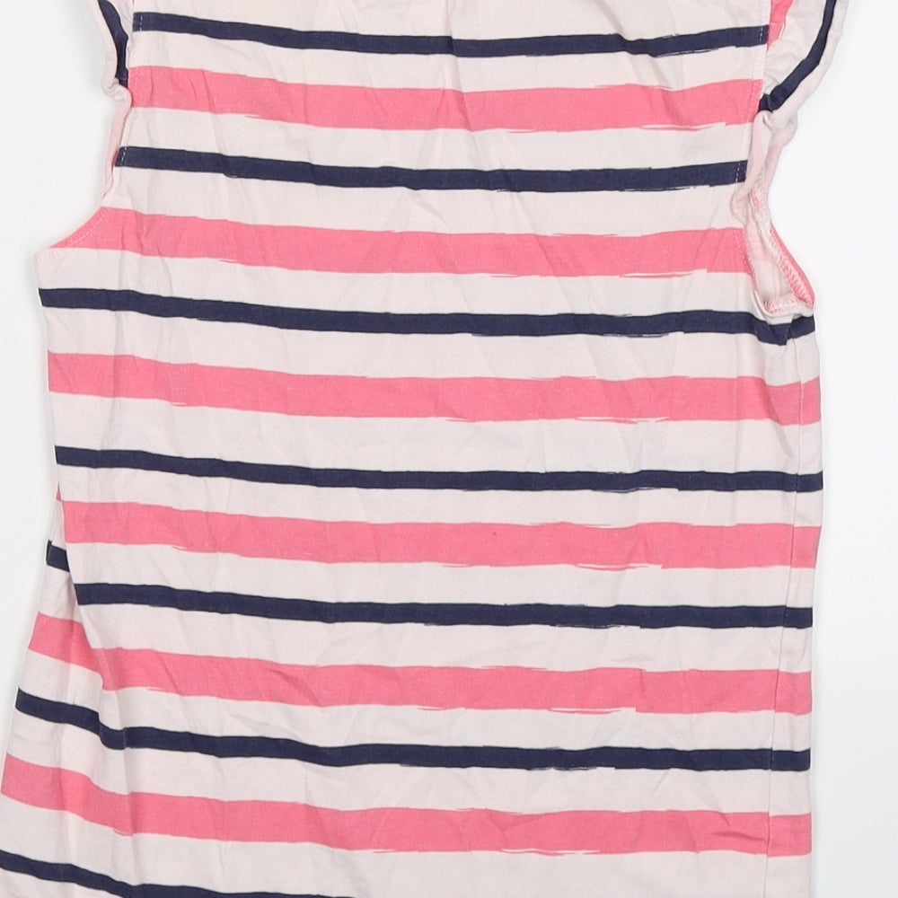 Brand and care label for Nutmeg girls’ pink striped tunic t-shirt, size 10, years