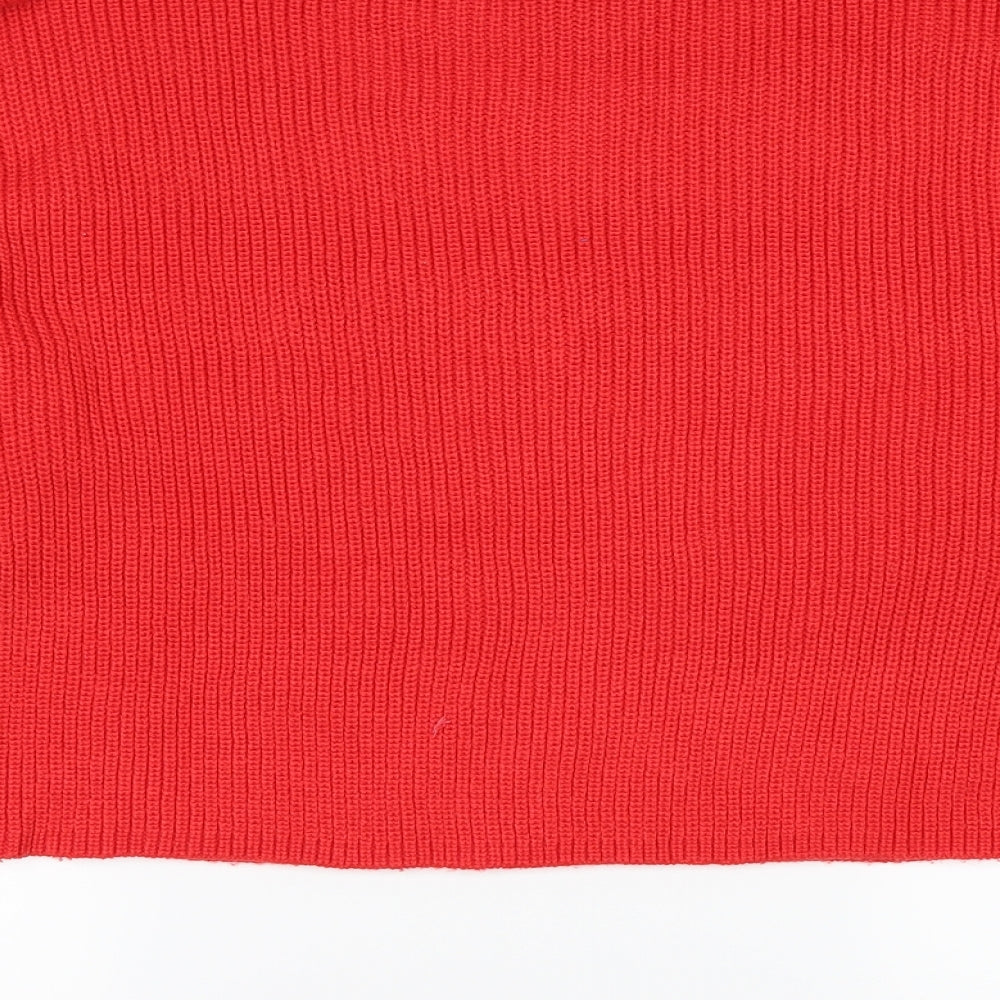 Brand and care label for Marks & Spencer women’s red jumper, size M