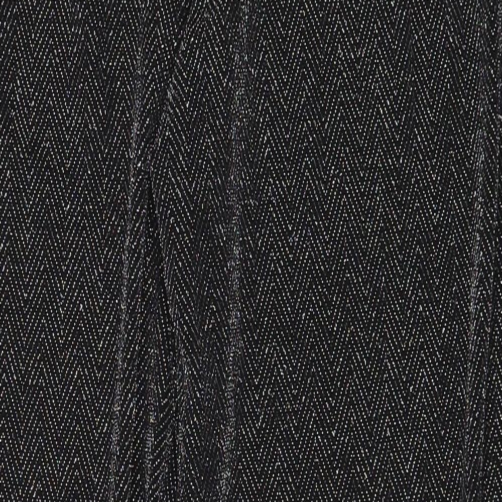 Brand and care label for Next women’s black striped trousers, size UK 12, 25-inch leg