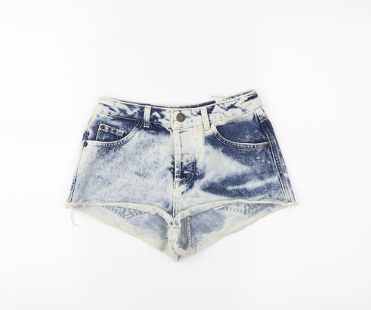 Additional front view of Topshop women’s blue cut-off shorts, size UK 6