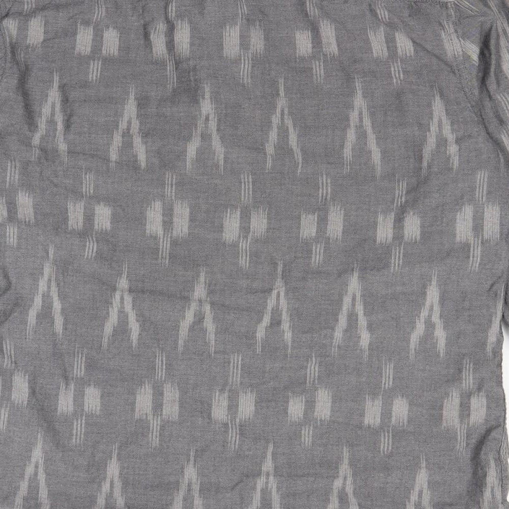 Brand and care label for ASOS men’s grey button-up, size S