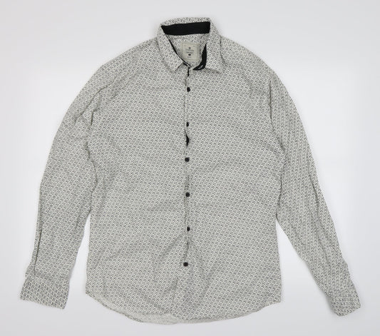 CHARCOAL Mens Ivory Animal Print Button-Up Size L