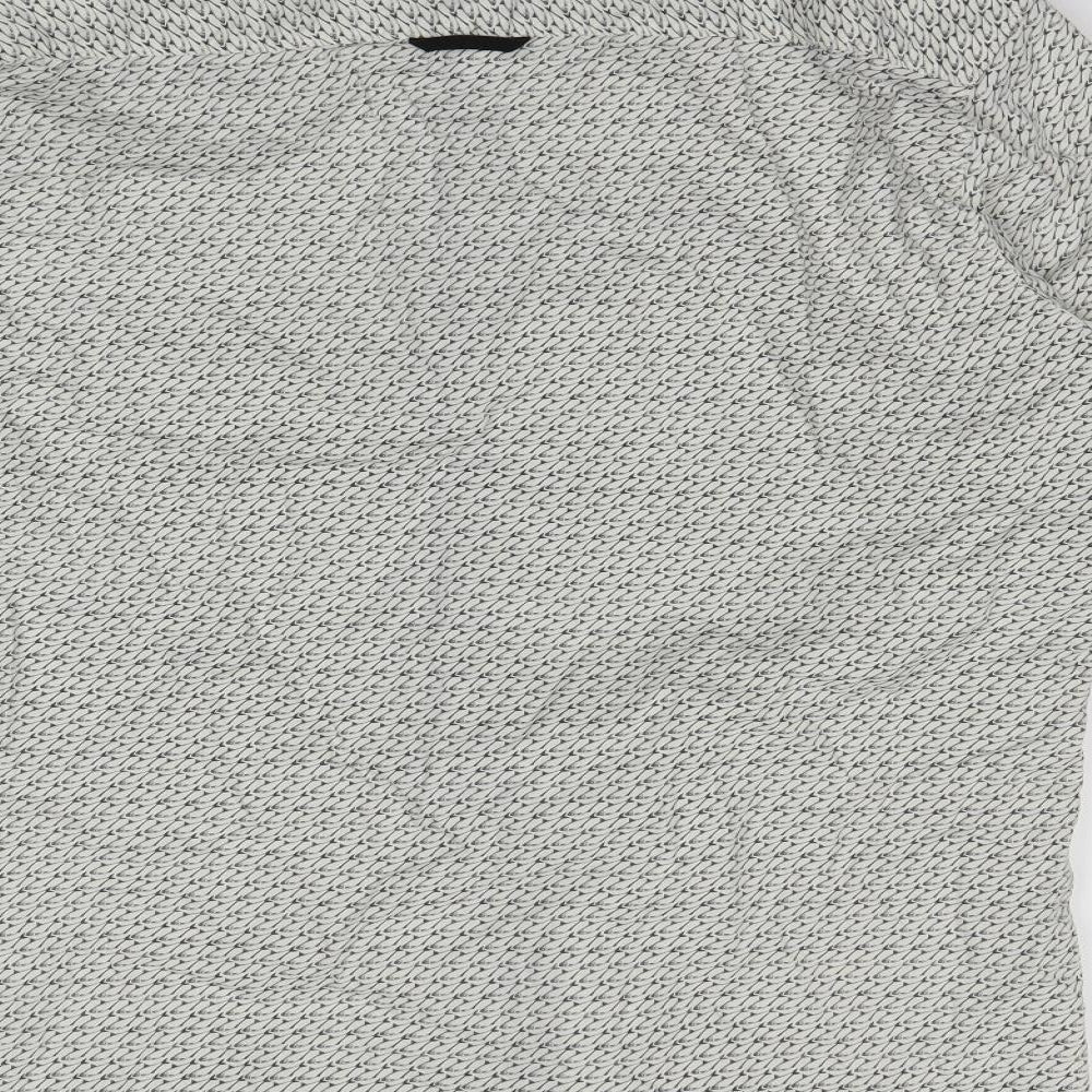 Brand and care label for CHARCOAL men’s ivory animal print button-up, size L