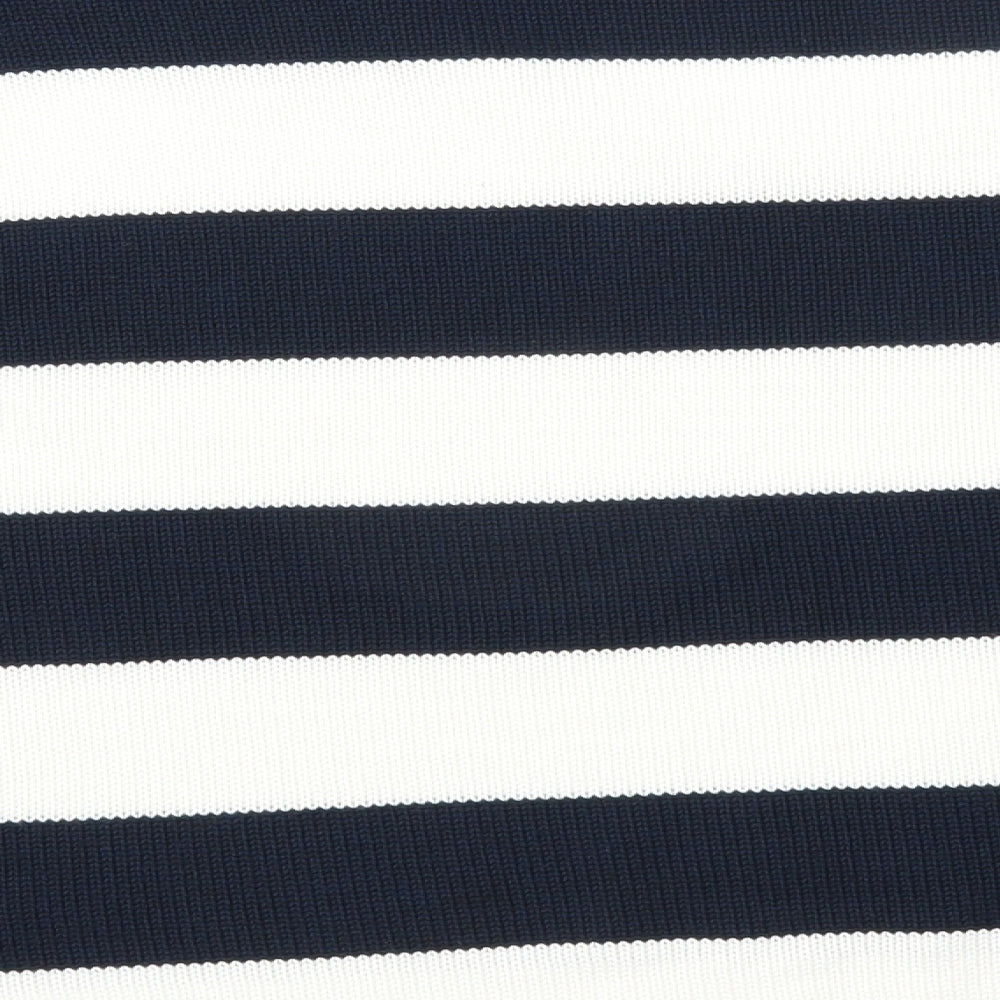 Brand and care label for Milano Italy women’s blue striped jumper, size M