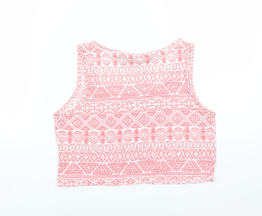 New Look Girls Pink Geometric Cropped T-Shirt Size 14-15 Years