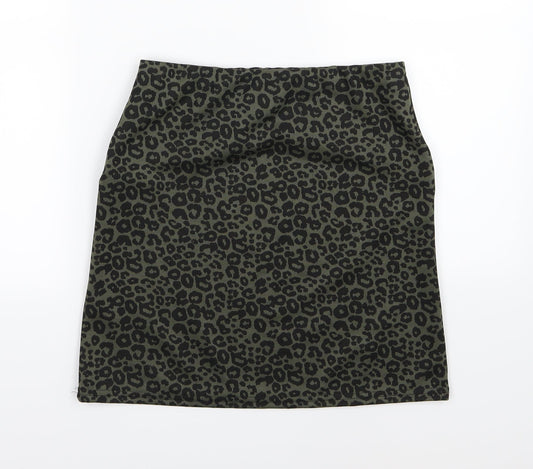 New Look Womens Green Animal Print A-Line Skirt Size 8