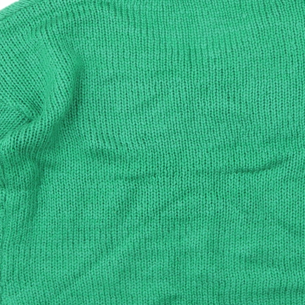 Brand and care label for Preworn women’s green knit jumper, size S