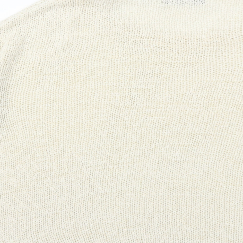 Brand and care label for New Look women’s white knit jumper, size UK 12