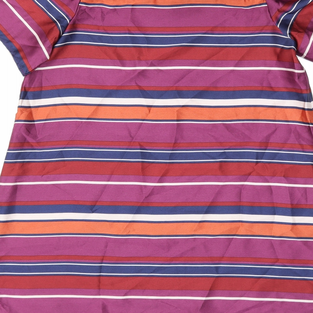 Brand and care label for New Look women’s purple striped shift, size UK 10