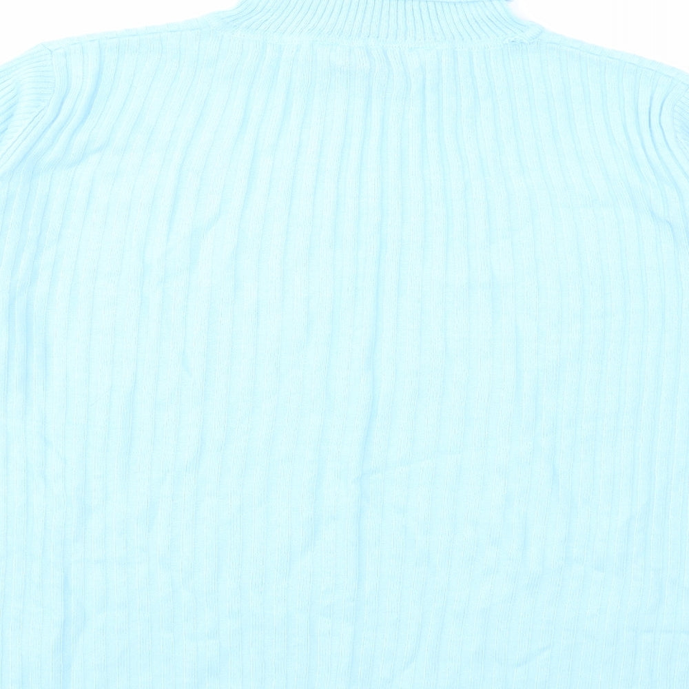 Brand and care label for Dorothy Perkins women’s blue knit jumper, size UK 12
