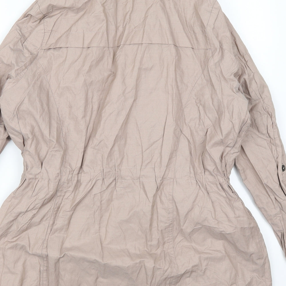 Brand and care label for Preworn women’s pink overcoat coat, size M