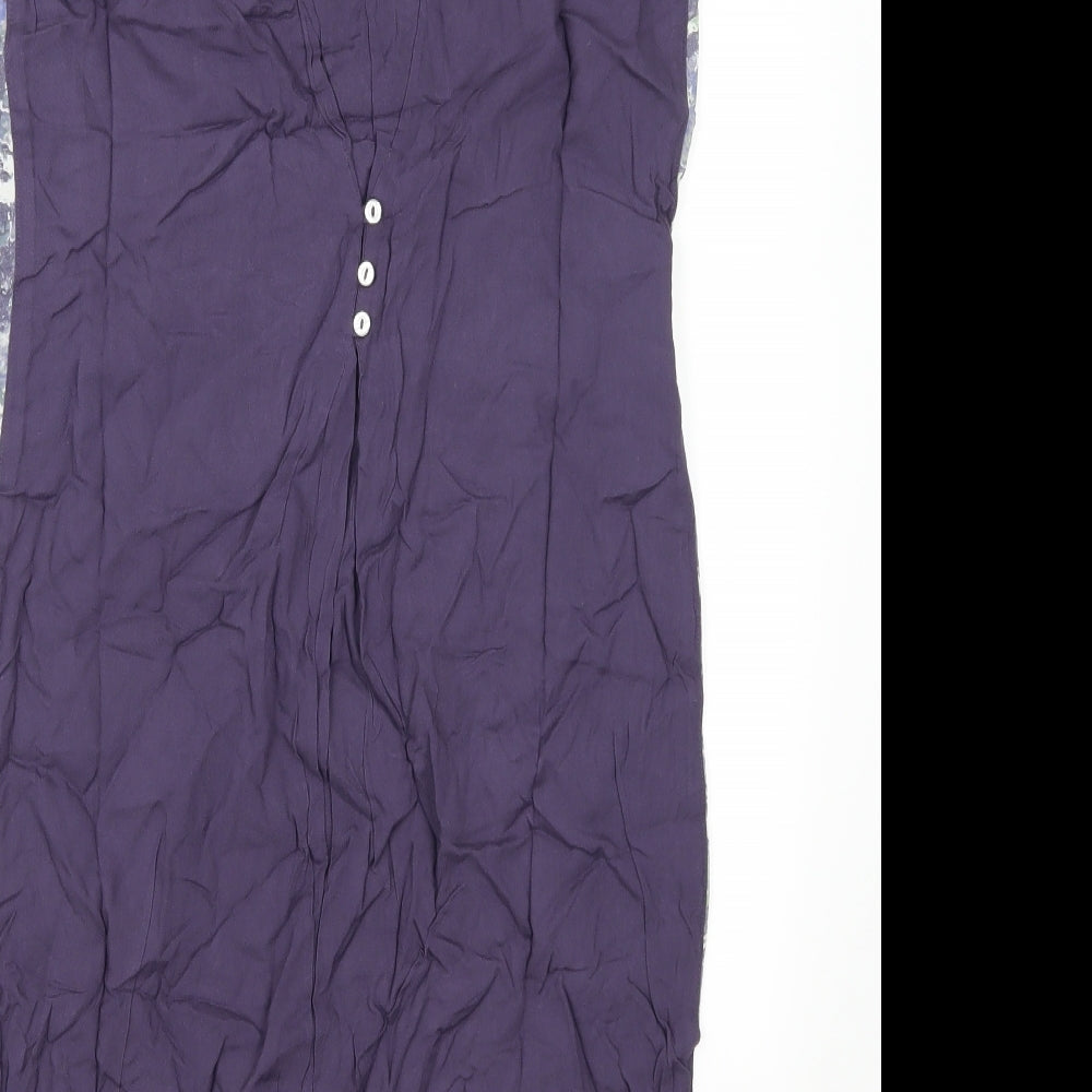 Brand and care label for women’s purple geometric sheath, size UK 8