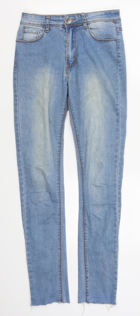 Additional front view of Draga women’s blue denim skinny jeans, size UK 28, in, 29-inch leg