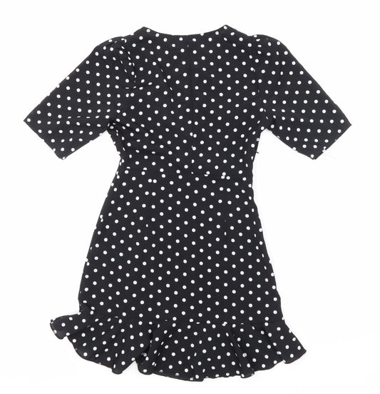 Pretty Little Thing Womens Black Polka Dot A-Line Size 2
