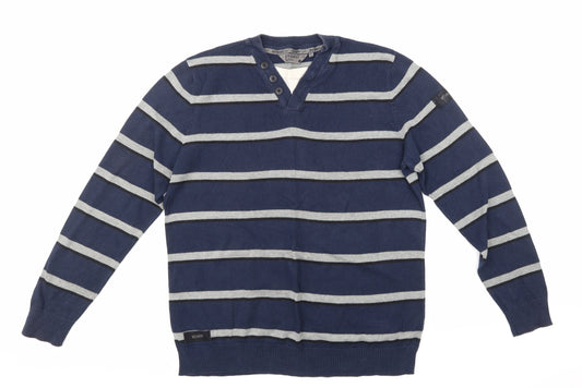Dissident Mens Blue Striped Pullover Jumper Size L