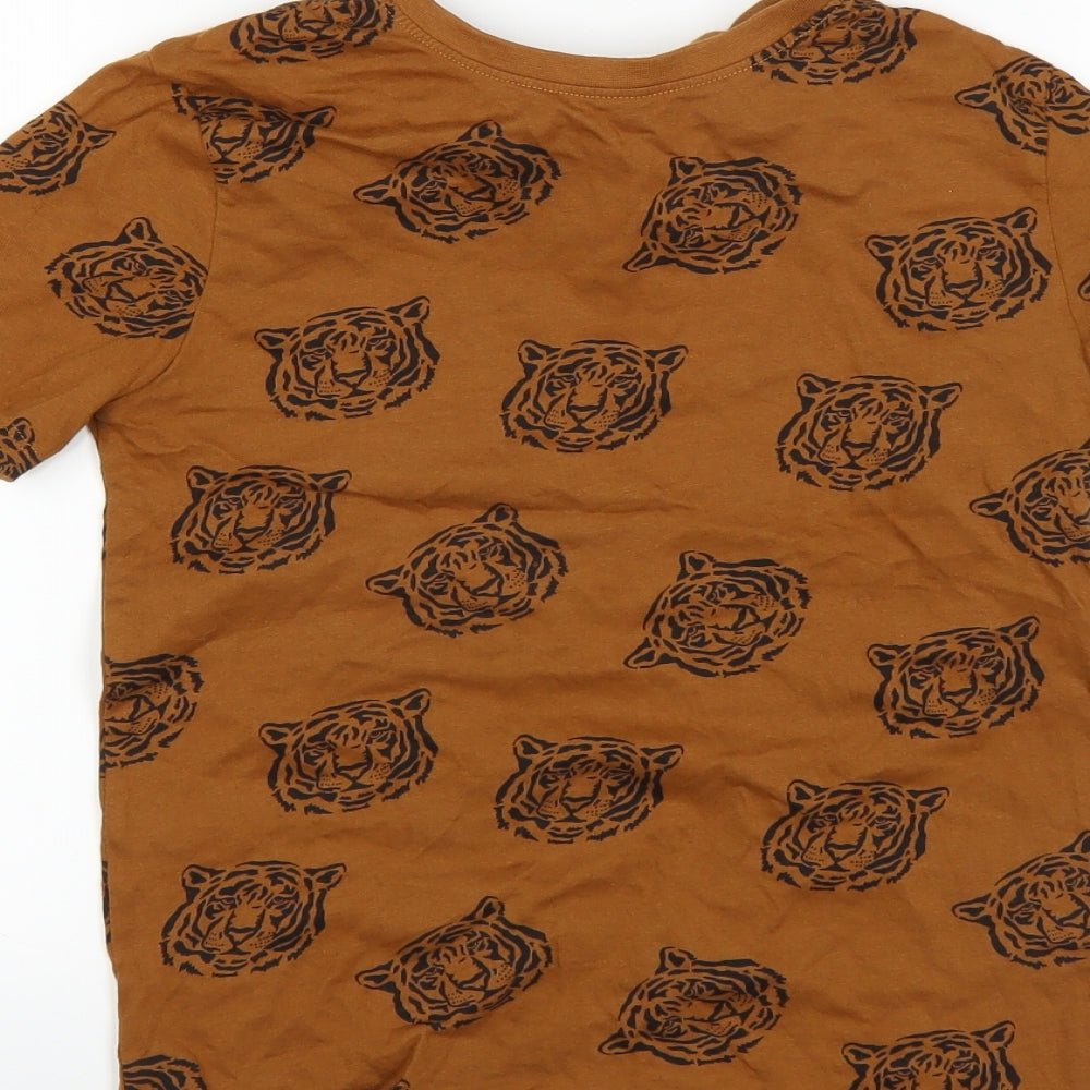 Brand and care label for H&M boys’ brown animal print, size 7-8, years