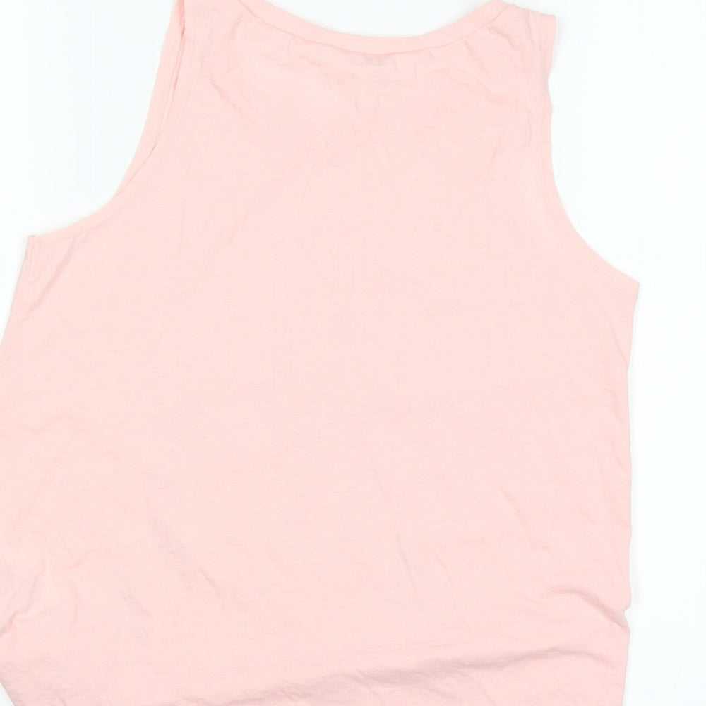 Brand and care label for H&M girls’ pink basic tank, size 11, years