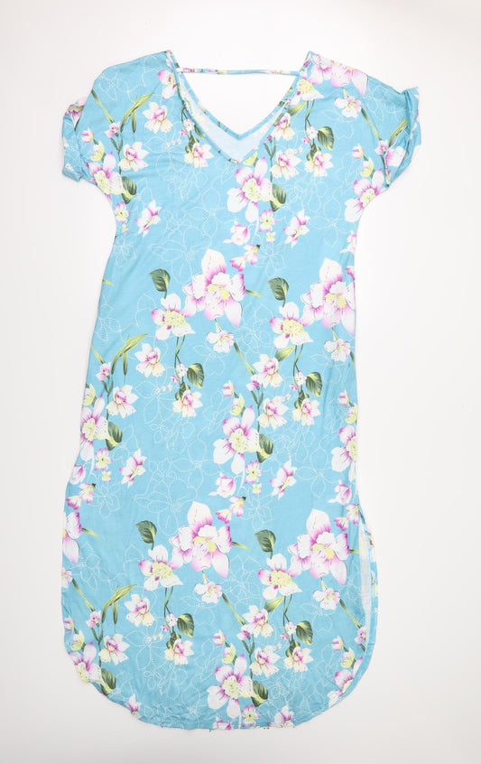 kidsform Womens Blue Floral A-Line Size L