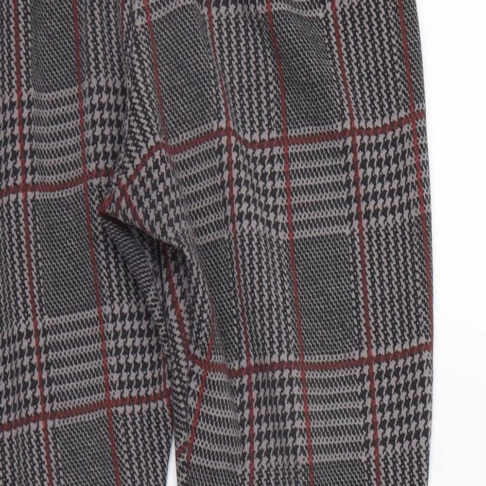 Brand and care label for Boohoo women’s multicoloured check dress pants trousers, size UK 10, 23-inch leg