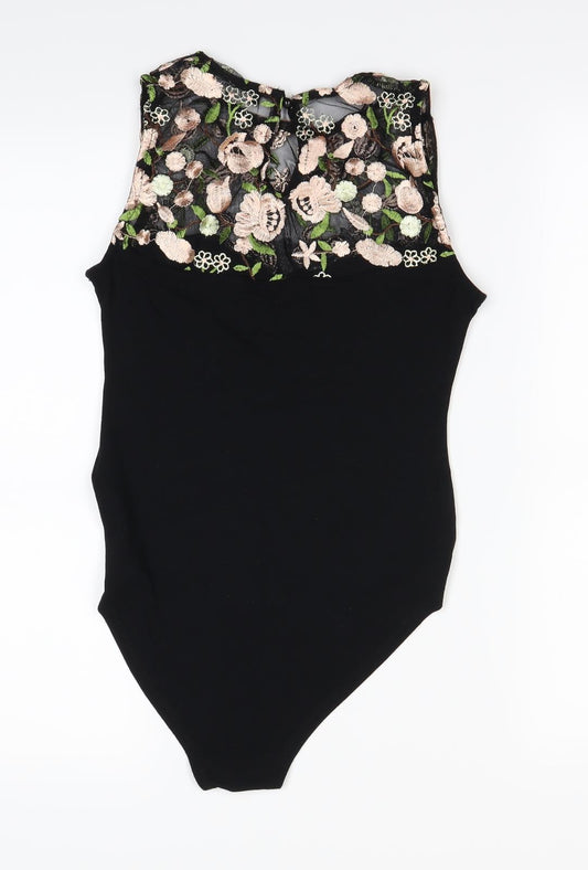 Select Womens Black Floral Bodysuit One-Piece Size 8