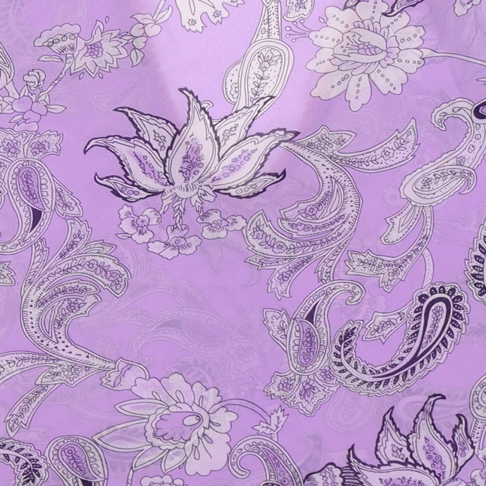 Brand and care label for CCDK women’s purple paisley chiffon cropped tank, size UK 16