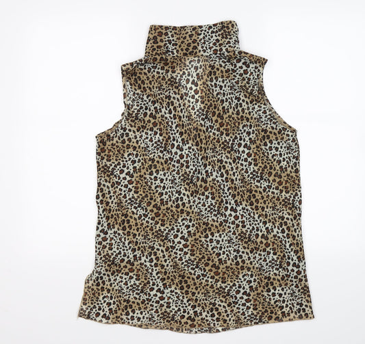 jkla Womens Brown Animal Print Chiffon Tunic Blouse Size S - leopard print