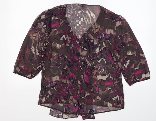 Per Una Womens Purple Floral Chiffon Basic Blouse Size 12 - ruffle front