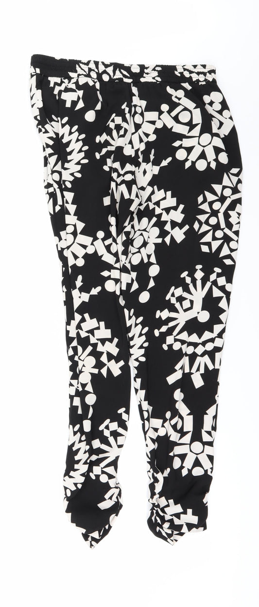 River Island Womens Black Geometric Trousers Size 8 L29 in - Gathered ankles