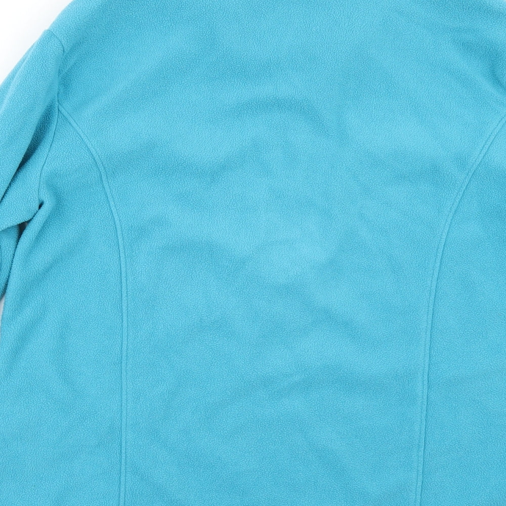 Brand and care label for STILL WATER women’s blue fleece jacket, size L